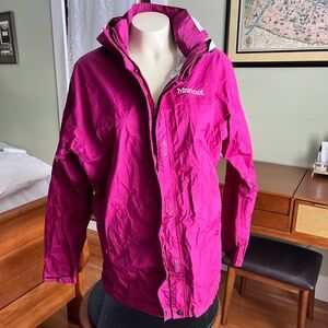 Marmot Precip Rain Jacket Fuchsia Pink Full-Zip, Hood, Pit Zips